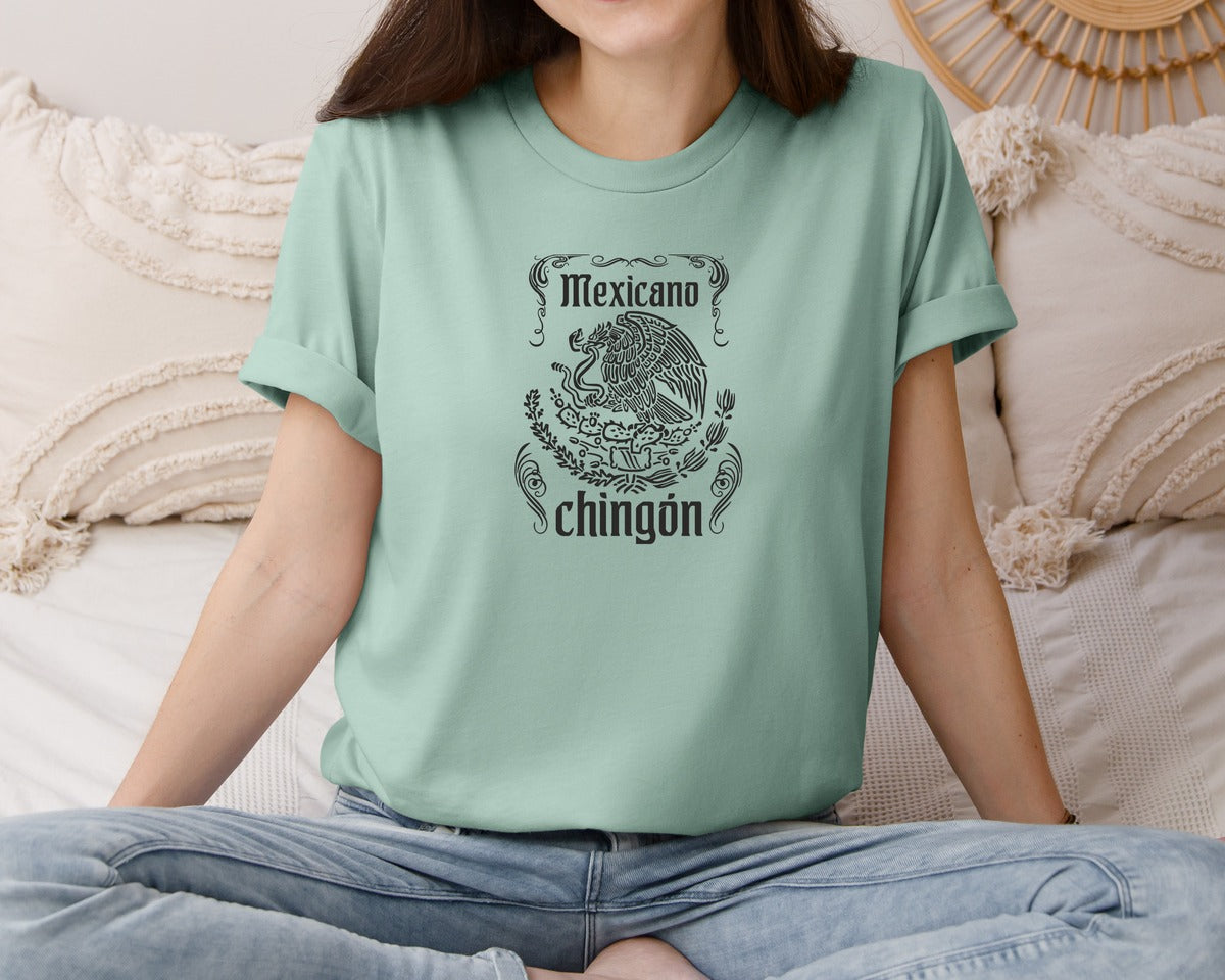 brand:Bella Canvas|color:Dusty Blue|Mexicano Chingon Latino Spanish Pride Graphic T-Shirt