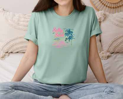 brand:Bella Canvas|color:Dusty Blue|Salty Soul Retro Summer 2 Graphic T-Shirt