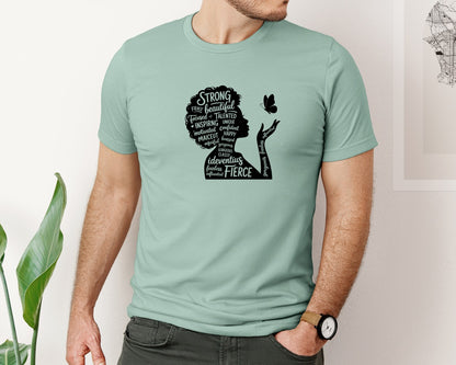 brand:Bella Canvas|color:Dusty Blue|Afro Black Woman T Shirt Design Graphic T-Shirt