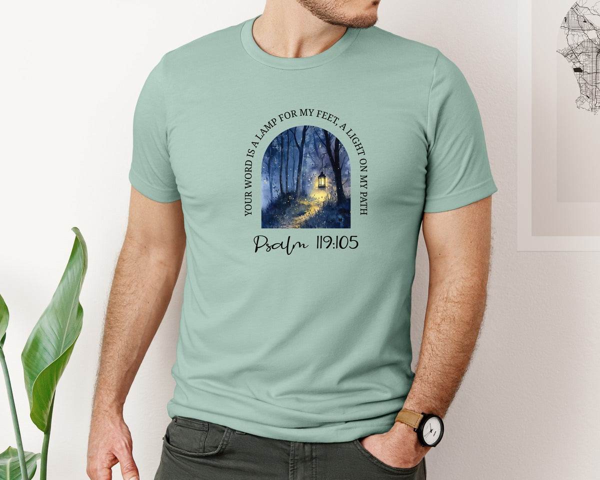 brand:Bella Canvas|color:Dusty Blue|Christian Bible Verse Psalm 119105 Graphic T-Shirt