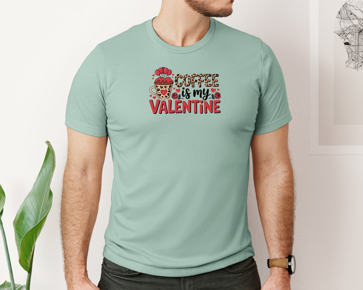 brand:Bella Canvas|color:Dusty Blue|Coffee Is My Valentine Leopard Mug Graphic T-Shirt