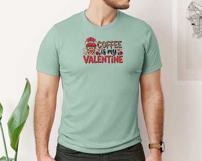 brand:Bella Canvas|color:Dusty Blue|Coffee Is My Valentine Leopard Mug Graphic T-Shirt