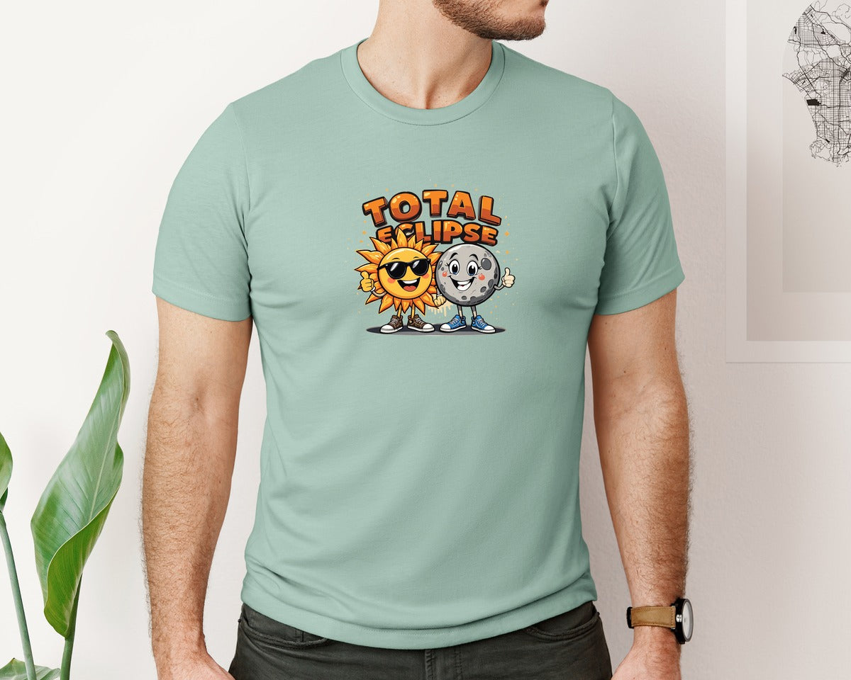 brand:Bella Canvas|color:Dusty Blue|Eclipse Cartoon T Shirt Design Graphic T-Shirt