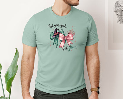 brand:Bella Canvas|color:Dusty Blue|Pink Goes Good With Green 4 Graphic T-Shirt