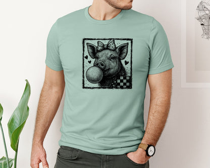 brand:Bella Canvas|color:Dusty Blue|Pig Valentines Day Valentine Graphic T-Shirt