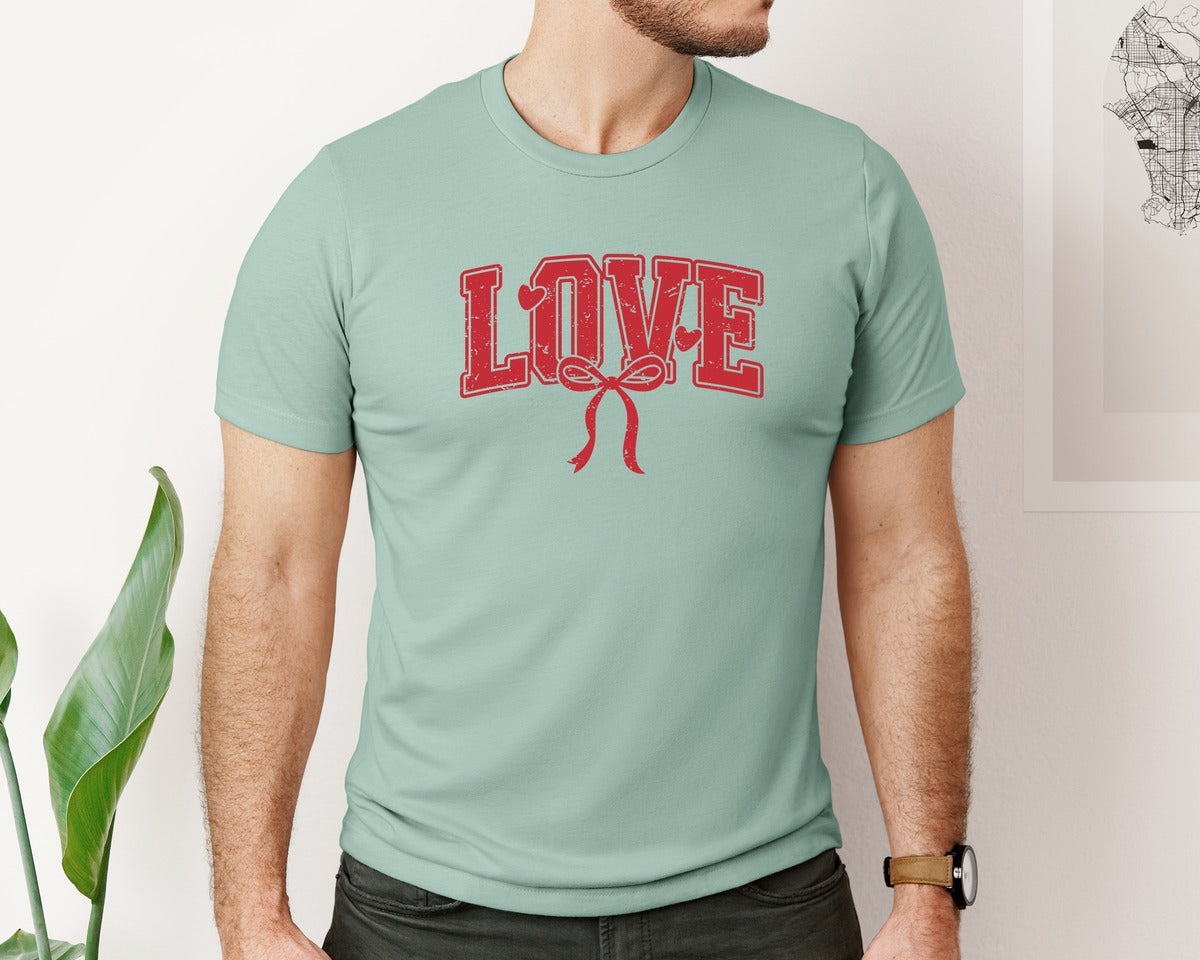 brand:Bella Canvas|color:Dusty Blue|Love Coquette Bow Valentine 2 Graphic T-Shirt