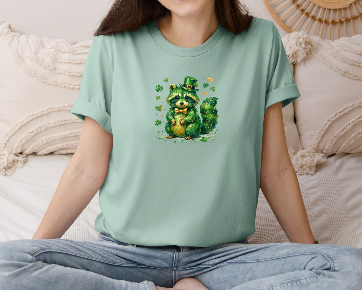 brand:Bella Canvas|color:Dusty Blue|St Patricks Day Painted Raccoon Graphic T-Shirt
