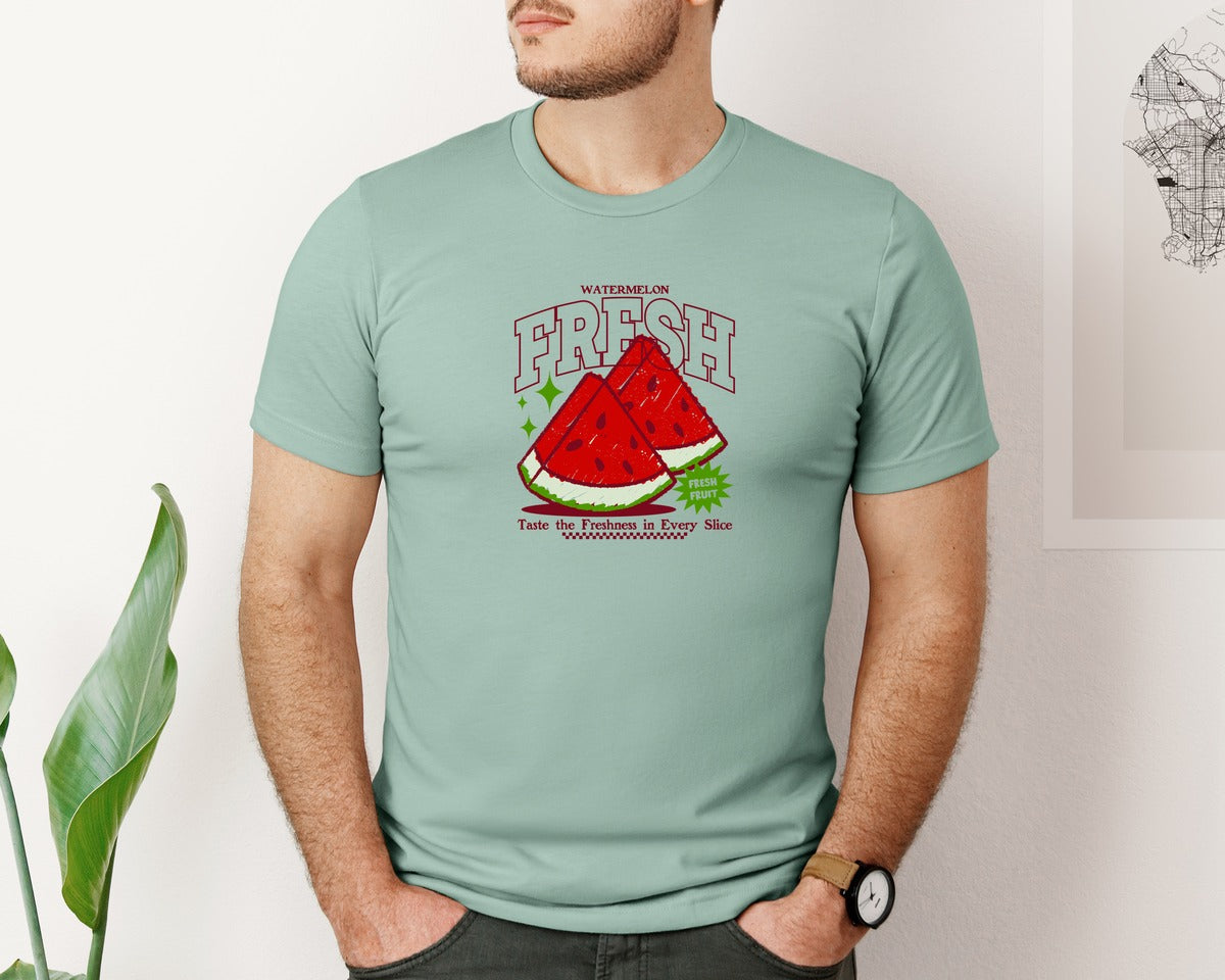 brand:Bella Canvas|color:Dusty Blue|Watermelon Illustration Print Design Graphic T-Shirt