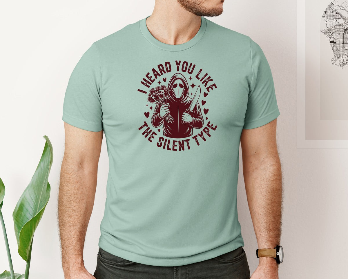 brand:Bella Canvas|color:Dusty Blue|Funny Horror Valentines 2 Graphic T-Shirt