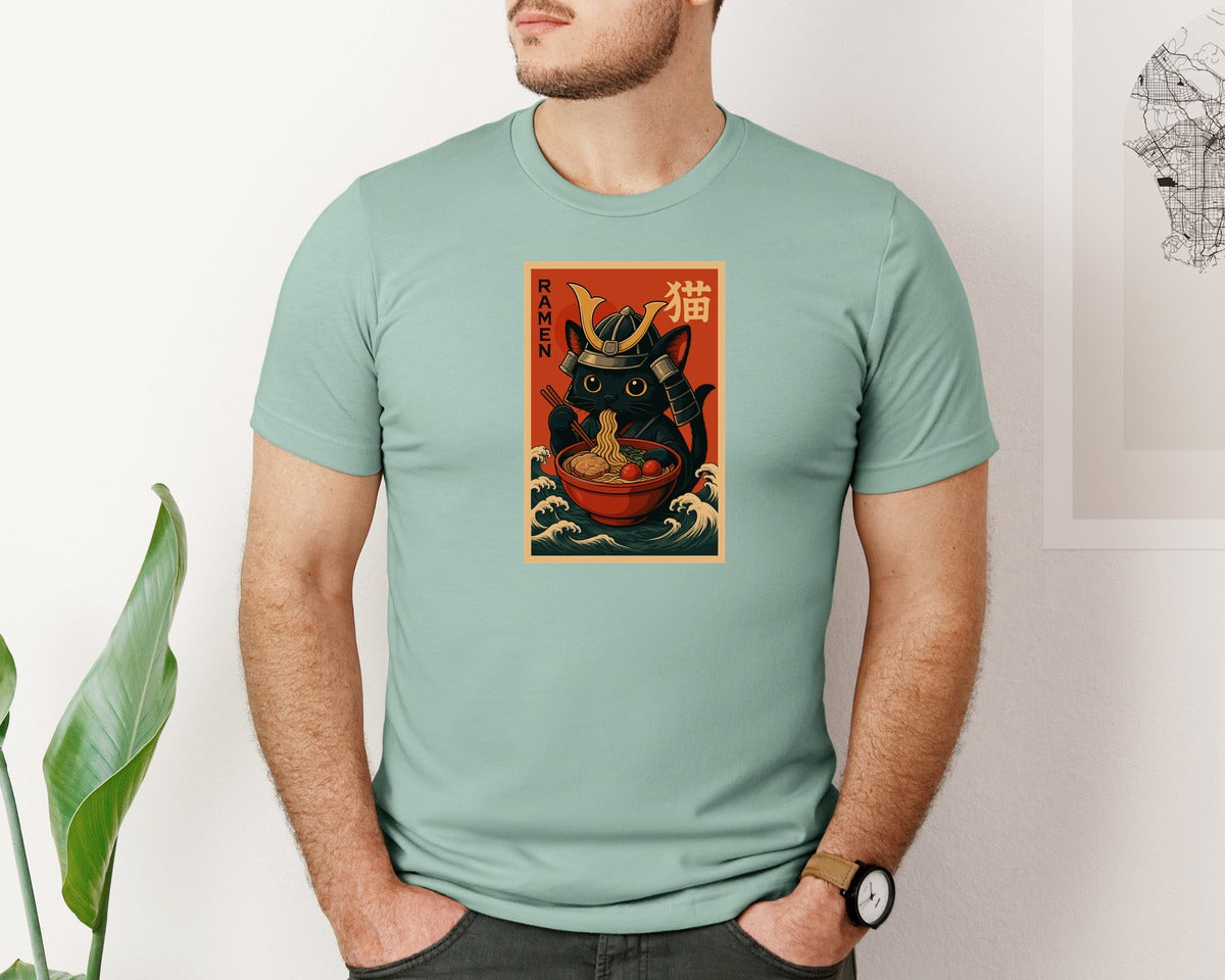 brand:Bella Canvas|color:Dusty Blue|Ramen Cat 11 Graphic T-Shirt