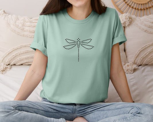 Rhinestone Template Design Dragonfly Graphic T-Shirt