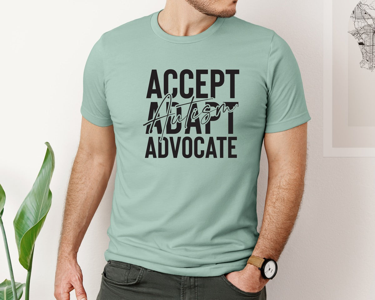 brand:Bella Canvas|color:Dusty Blue|Accept Adapt Advocate Autism Graphic T-Shirt