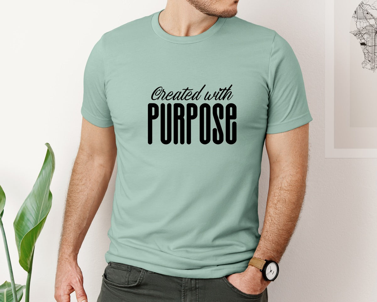 brand:Bella Canvas|color:Dusty Blue|Created With Purpose Sleeve Design Graphic T-Shirt
