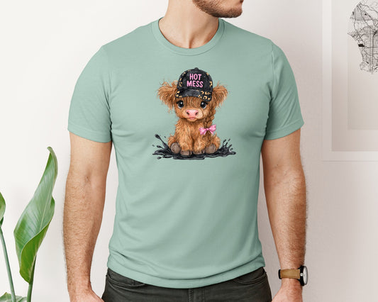 Hot Mess Cute Highland Cow Western Cow Graphic T-Shirt