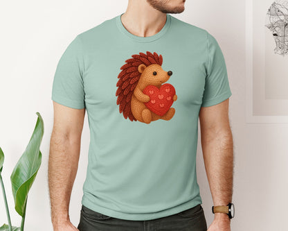 brand:Bella Canvas|color:Dusty Blue|Crochet Hedgehog Cute Valentine Graphic T-Shirt