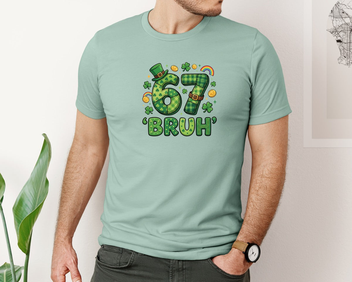brand:Bella Canvas|color:Dusty Blue|67 Bruh St Patricks Day 2 Graphic T-Shirt