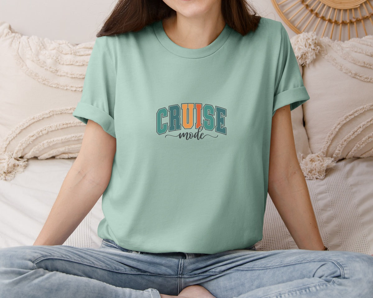 brand:Bella Canvas|color:Dusty Blue|Cruise Mode Family Cruise Varsity Graphic T-Shirt