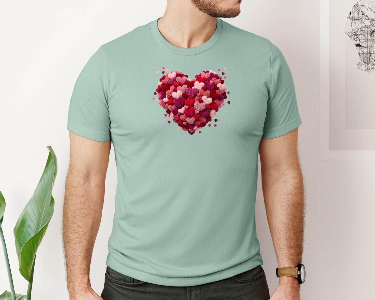 brand:Bella Canvas|color:Dusty Blue|Faux Yarn Heart Valentine 2 Graphic T-Shirt