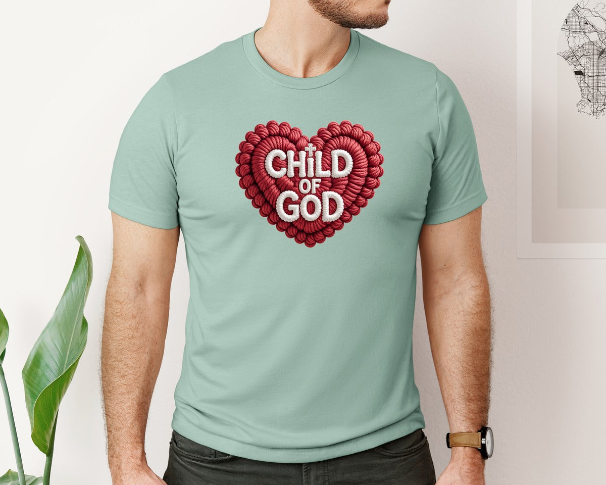 brand:Bella Canvas|color:Dusty Blue|Crochet Christian Valentine 2 Graphic T-Shirt