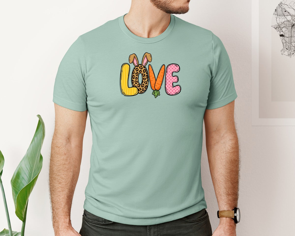 brand:Bella Canvas|color:Dusty Blue|Easter Bunny Love Graphic T-Shirt