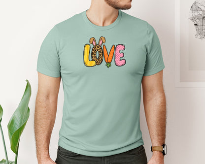 brand:Bella Canvas|color:Dusty Blue|Easter Bunny Love Graphic T-Shirt