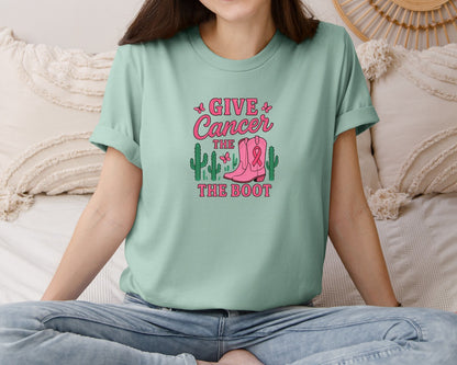 brand:Bella Canvas|color:Dusty Blue|Breast Cancer Awareness Western Boot Graphic T-Shirt