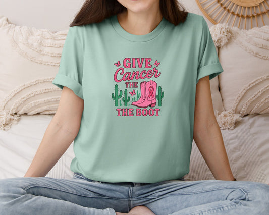 Breast Cancer Awareness Western Boot Graphic T-Shirt