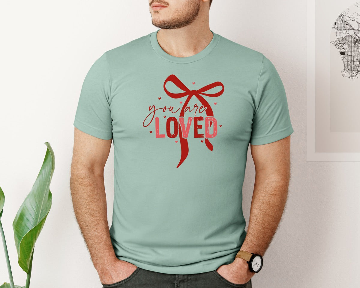 brand:Bella Canvas|color:Dusty Blue|You Are Loved Christian Valentines Graphic T-Shirt