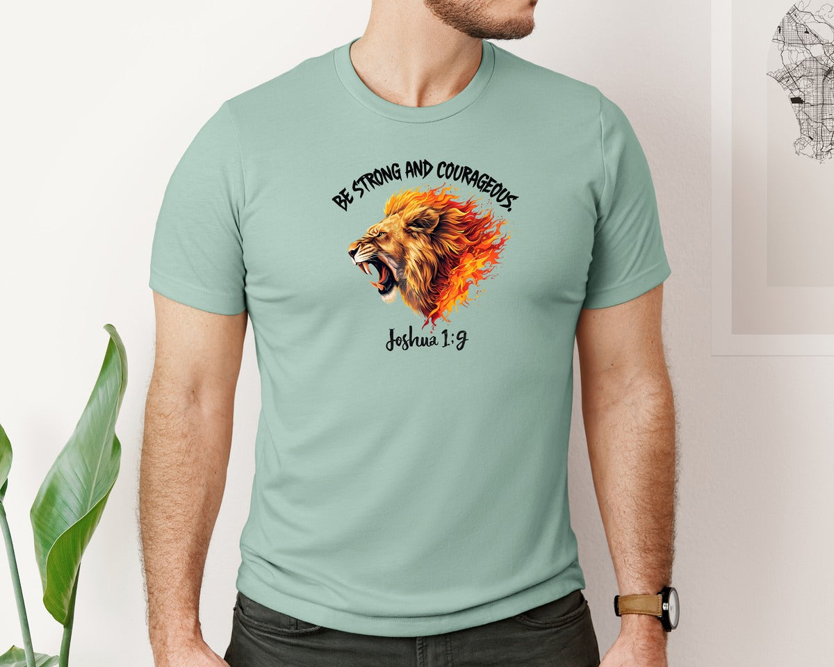 brand:Bella Canvas|color:Dusty Blue|Mens Christian Be Strong Graphic T-Shirt