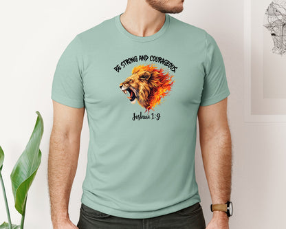 brand:Bella Canvas|color:Dusty Blue|Mens Christian Be Strong Graphic T-Shirt