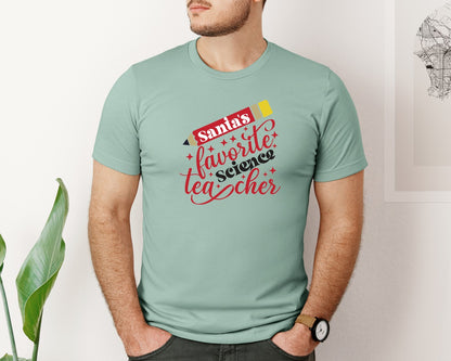 brand:Bella Canvas|color:Dusty Blue|Santas Favorite Science Teacher 4 Graphic T-Shirt