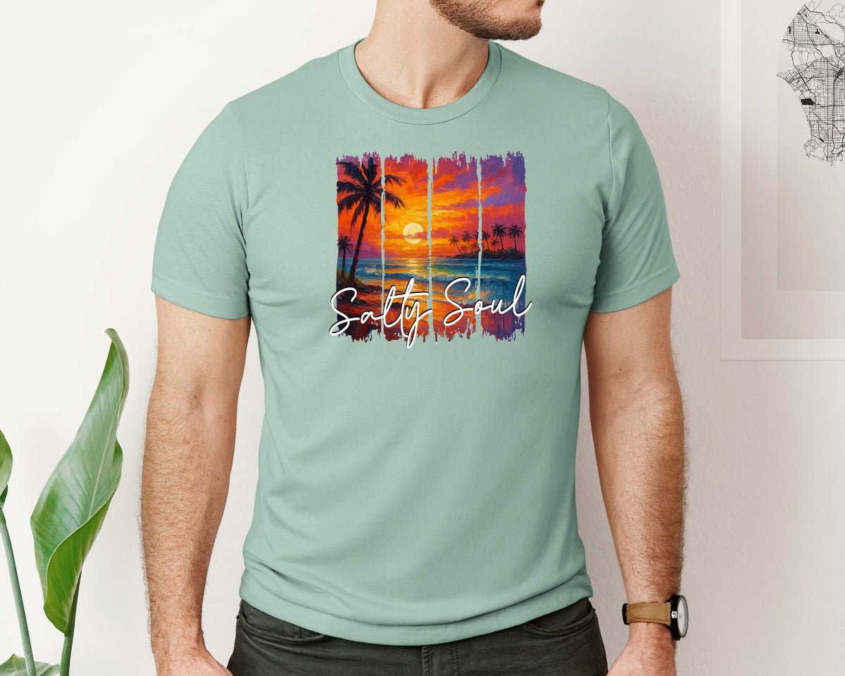 brand:Bella Canvas|color:Dusty Blue|Salty Summer Sea Summer Vibes Graphic T-Shirt