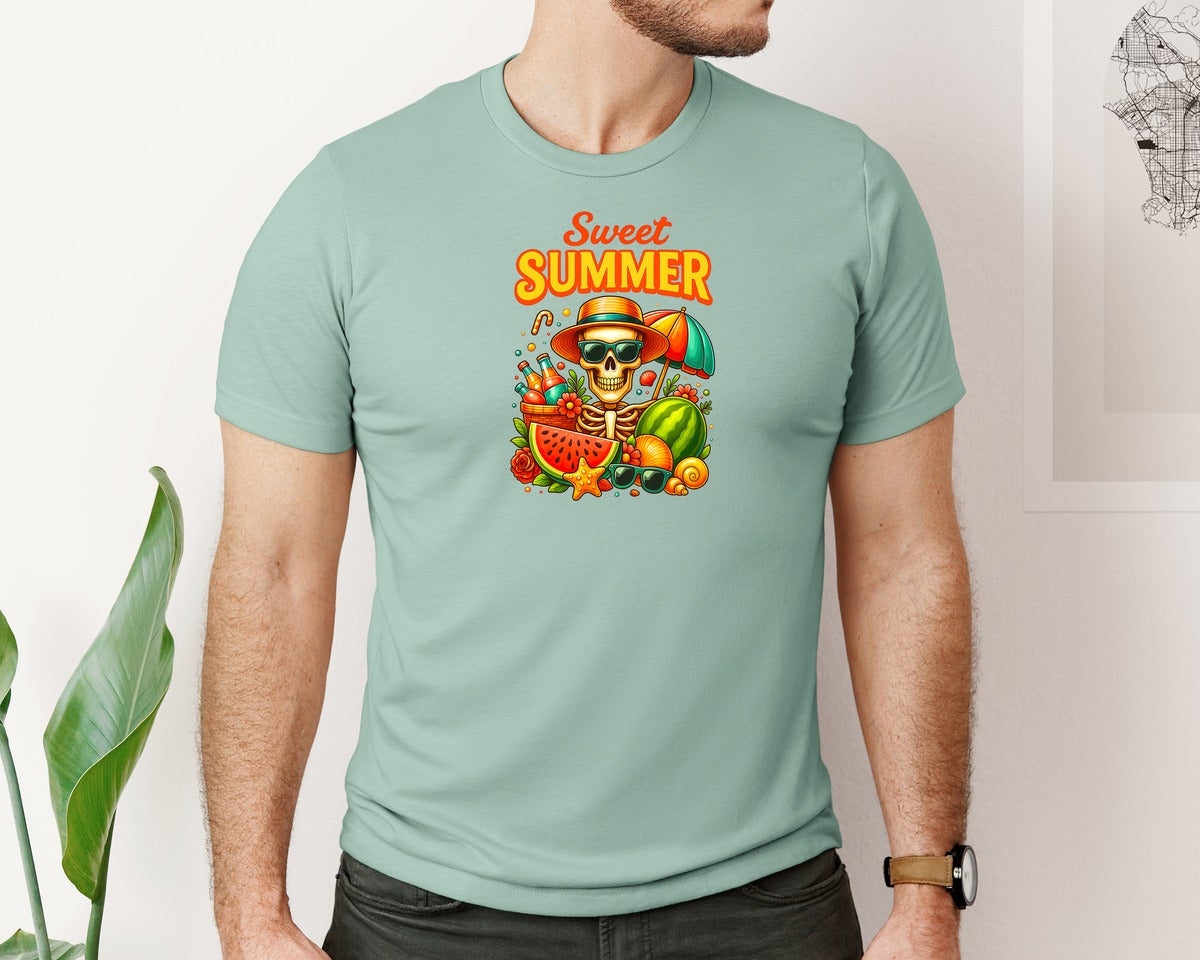 brand:Bella Canvas|color:Dusty Blue|Sweet Summer Beach Picnic T Shirt Design Graphic T-Shirt