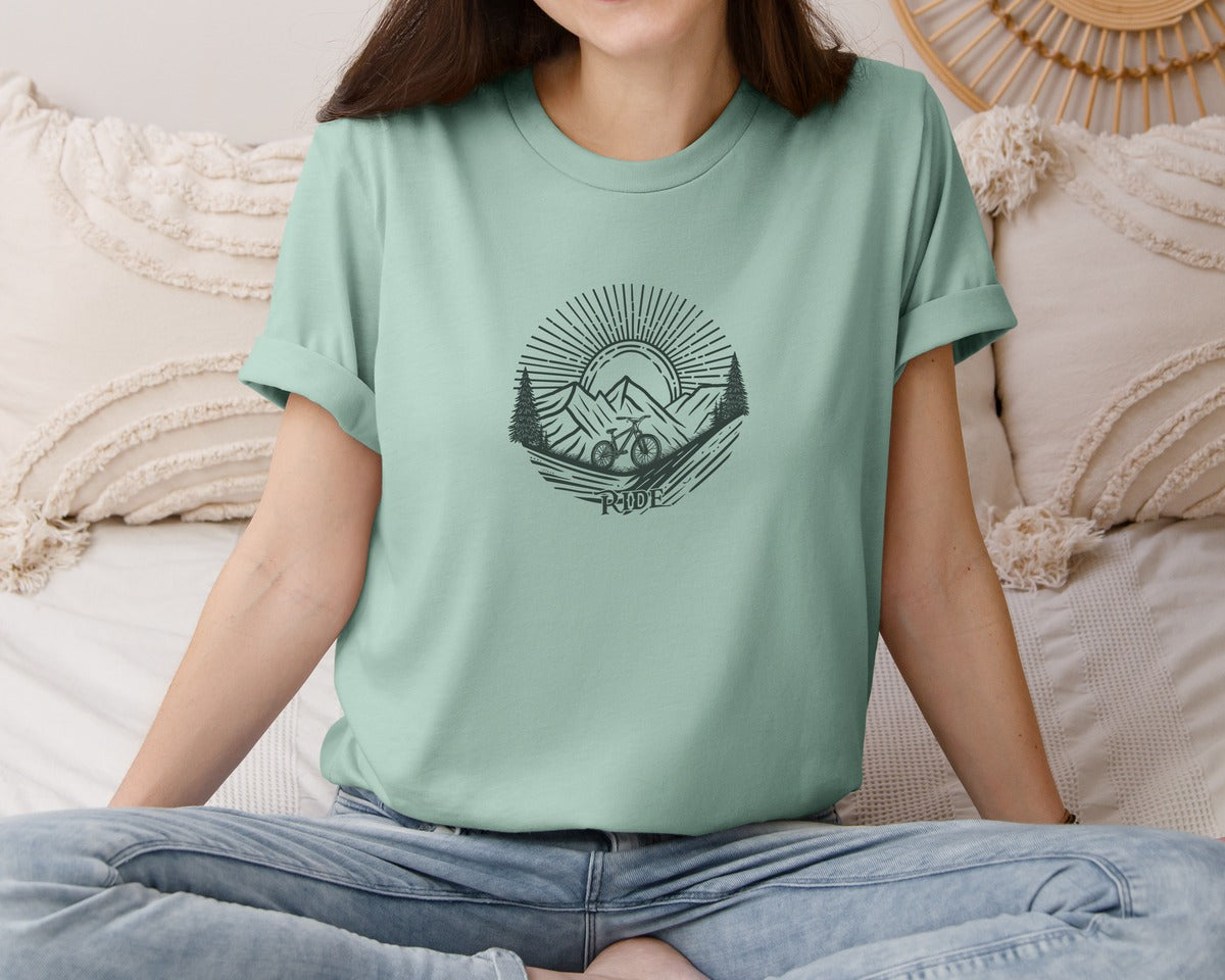 brand:Bella Canvas|color:Dusty Blue|Ride Your Mountain Bike Cycling T Shirt Graphic T-Shirt