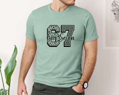 brand:Bella Canvas|color:Dusty Blue|Funny Six Seven Meme Trendy 6 7 Graphic T-Shirt