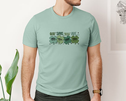 brand:Bella Canvas|color:Dusty Blue|God Says You Are Shamrock Graphic T-Shirt