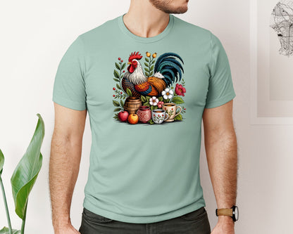 brand:Bella Canvas|color:Dusty Blue|Farm Rooster Rustic Chicken Graphic T-Shirt