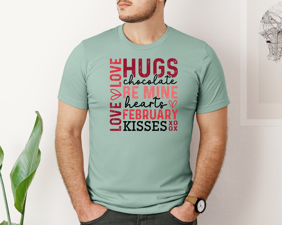 brand:Bella Canvas|color:Dusty Blue|Happy Valentines Day Pngsleeve Graphic T-Shirt