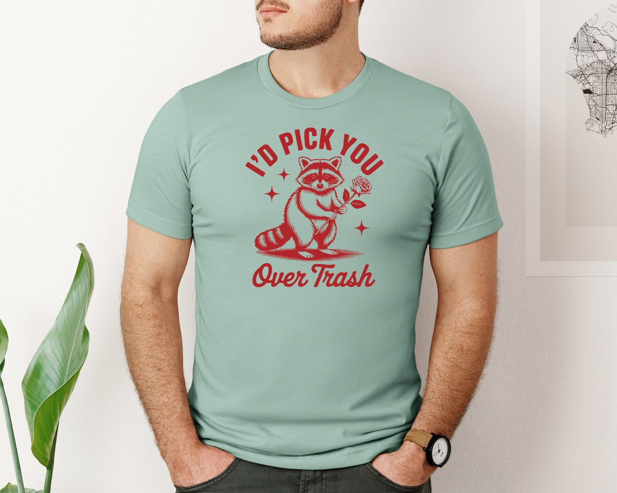 brand:Bella Canvas|color:Dusty Blue|Valentines Day Raccoon T Shirt Graphic T-Shirt