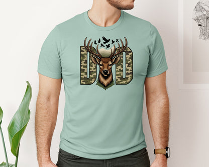 brand:Bella Canvas|color:Dusty Blue|Deer Dad Camo Hunting Design Graphic T-Shirt