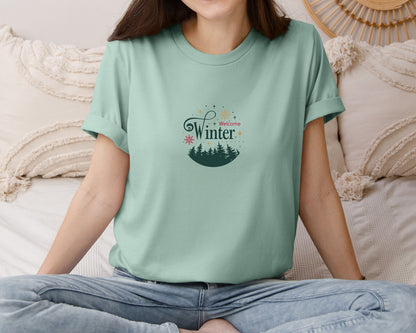 brand:Bella Canvas|color:Dusty Blue|Welcome Winter Design 11 Graphic T-Shirt