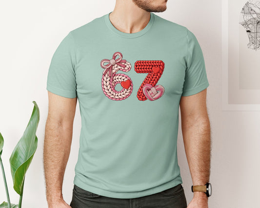 Knitted Rope Bow Valentine 67 Meme Graphic T-Shirt
