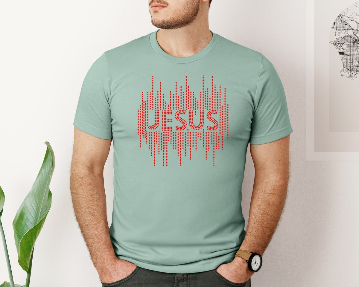brand:Bella Canvas|color:Dusty Blue|Jesus Rhinestone Design 63 Graphic T-Shirt