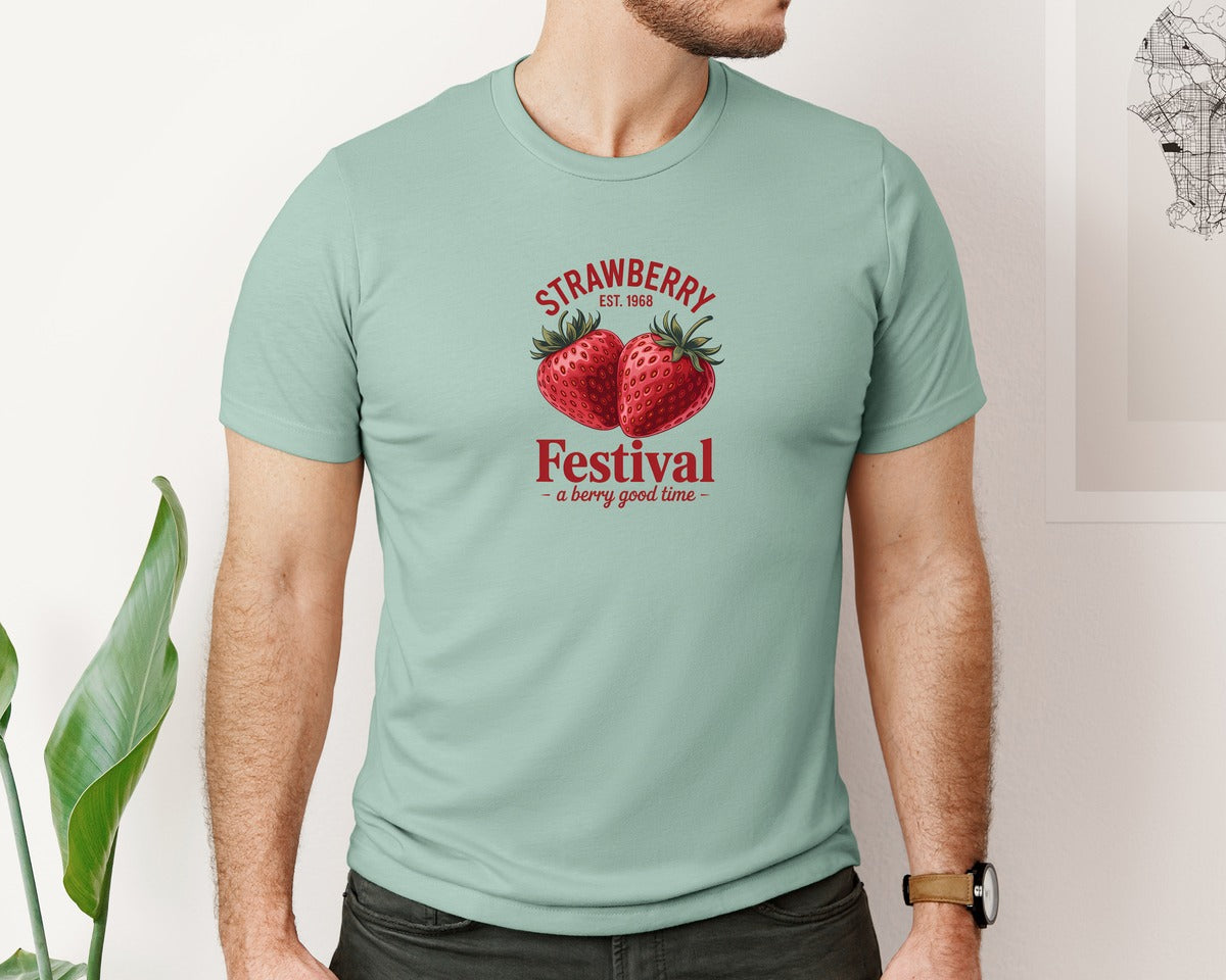 brand:Bella Canvas|color:Dusty Blue|Retro Strawberry Festival 1968 Shirt Graphic T-Shirt