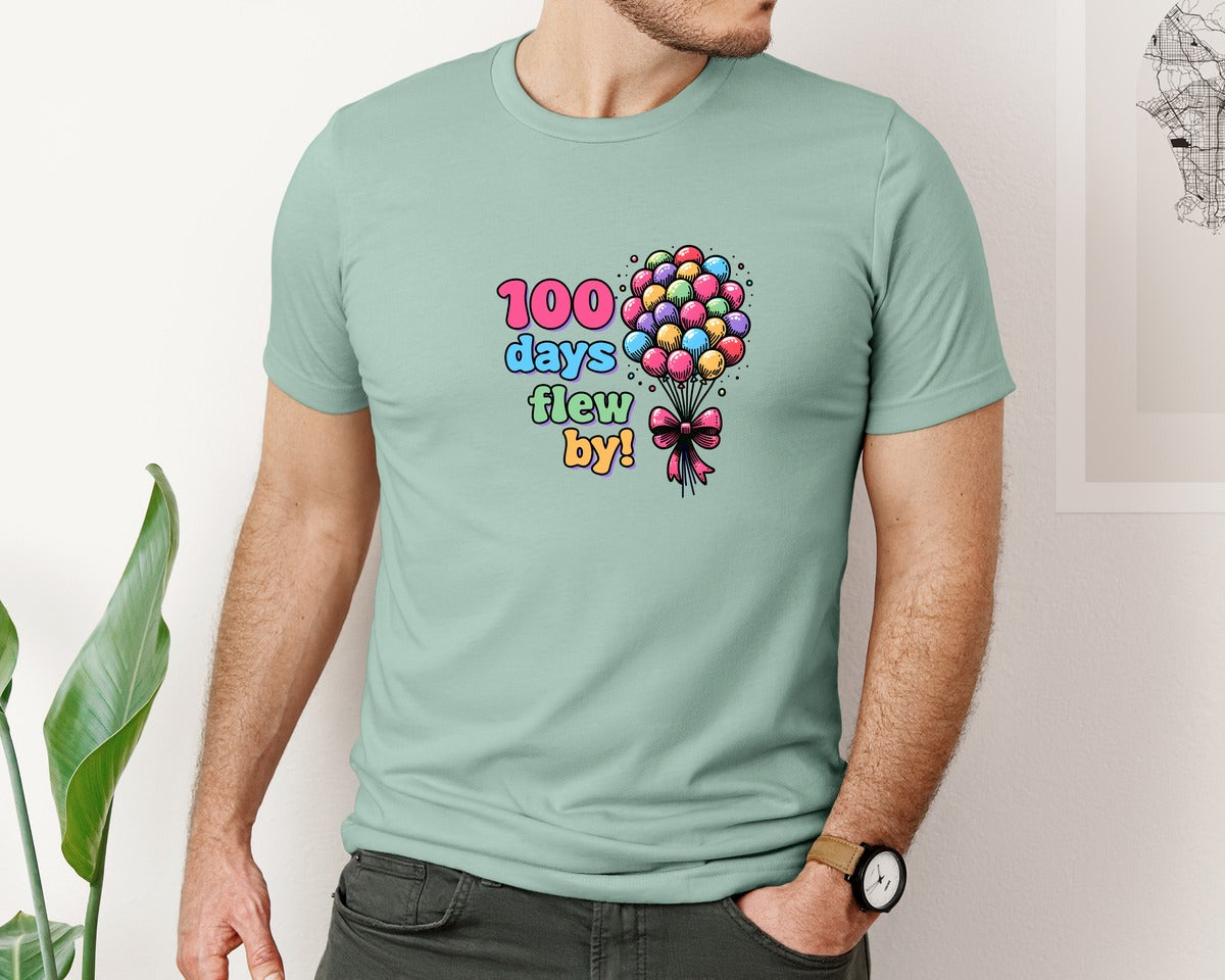 brand:Bella Canvas|color:Dusty Blue|100 Day Of School 2 Graphic T-Shirt