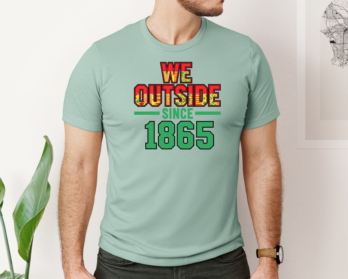 brand:Bella Canvas|color:Dusty Blue|We Outside Juneteenth Celebration Graphic T-Shirt