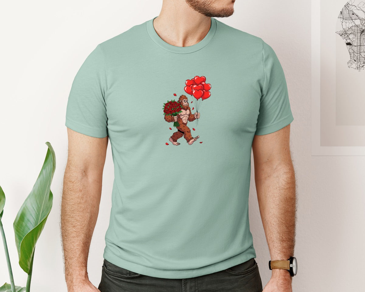 brand:Bella Canvas|color:Dusty Blue|Funny Bigfoot Valentine Graphic T-Shirt