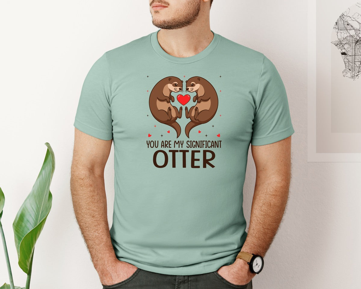 brand:Bella Canvas|color:Dusty Blue|Significant Otter Cute Love T Shirt Graphic T-Shirt