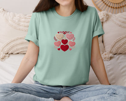 brand:Bella Canvas|color:Dusty Blue|Valentine Yarn Heart Cluster Graphic T-Shirt