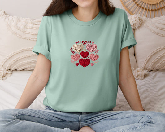 Valentine Yarn Heart Cluster Graphic T-Shirt